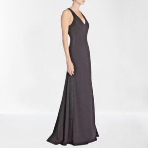 Vera Wang V-Neck Scuba Crepe Lace Panel Formal Gown Dress Black Sz 10 Worn Once